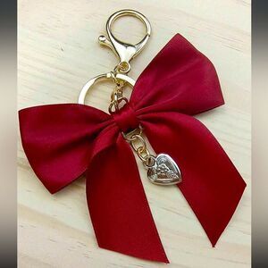 XMAS SALE Ruby Red Satin Bow Bag Charm Keychain